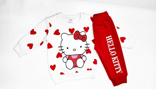 Hello Kitty & Hearts 2-Piece Sweatshirt and Jogger Set – White and Red By Liberi