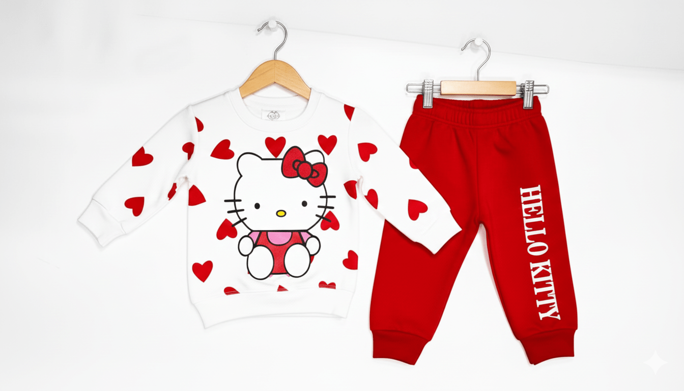 Hello Kitty & Hearts 2-Piece Sweatshirt and Jogger Set – White and Red By Liberi