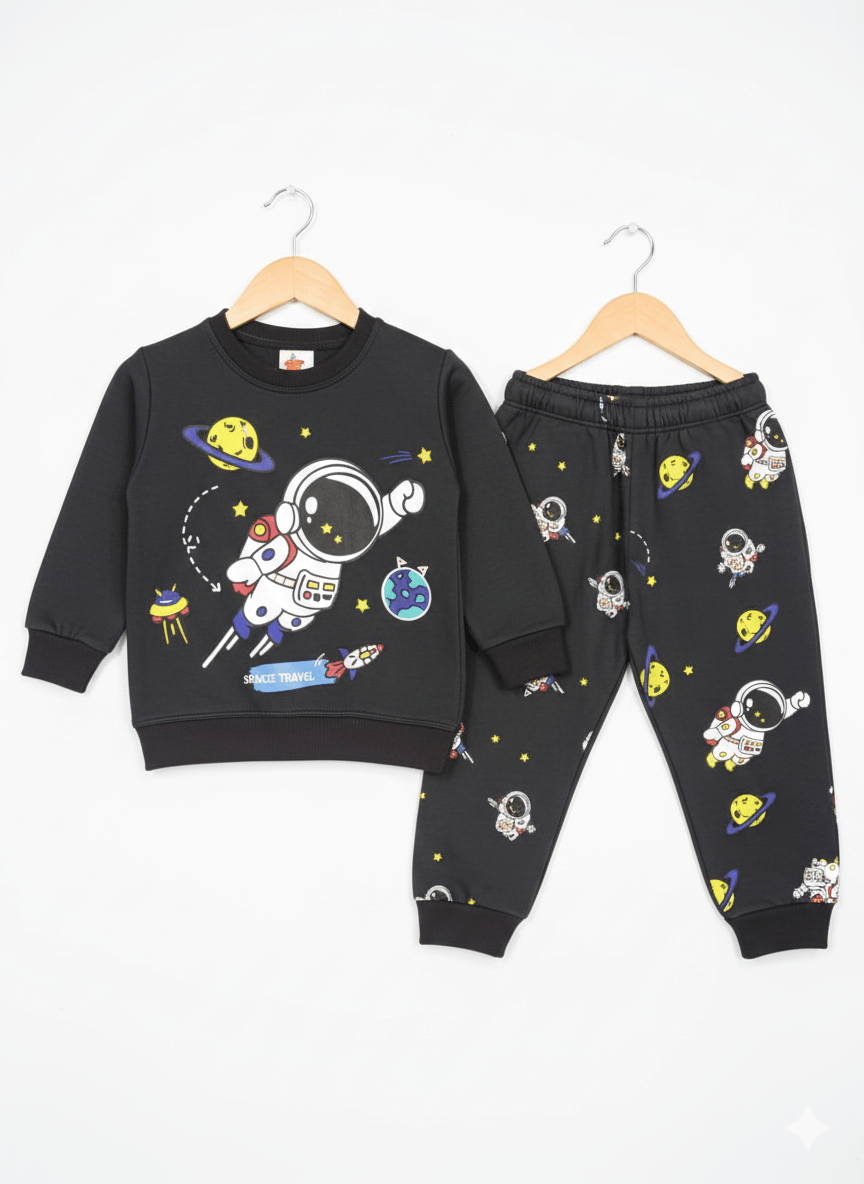 Little Explorer 2-Piece Space & Astronaut Sweatshirt and Jogger Set – Black By Liberi